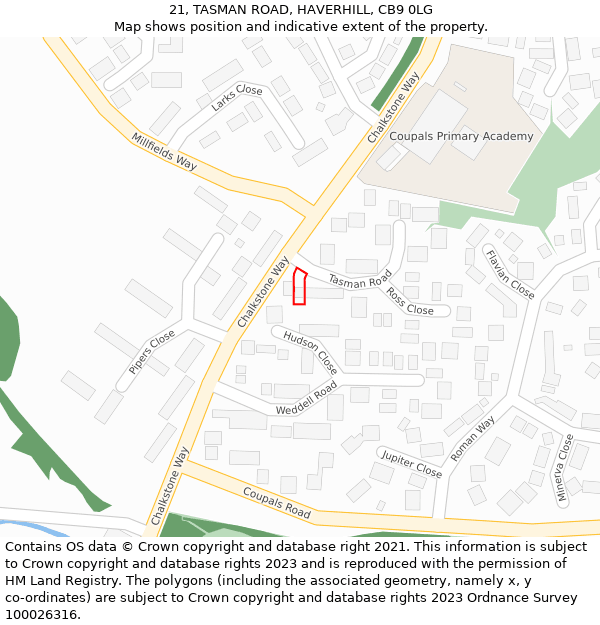 21, TASMAN ROAD, HAVERHILL, CB9 0LG: Location map and indicative extent of plot