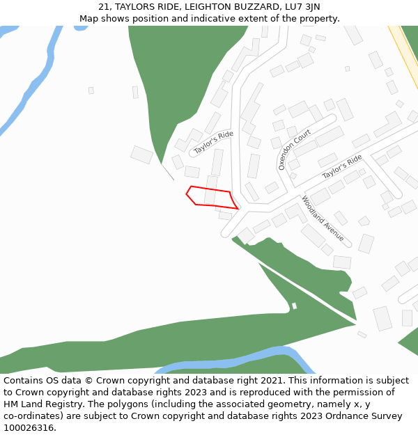 21, TAYLORS RIDE, LEIGHTON BUZZARD, LU7 3JN: Location map and indicative extent of plot