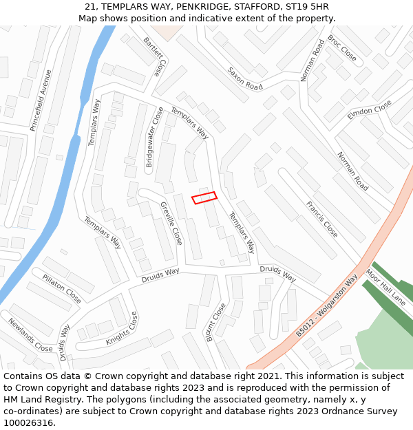 21, TEMPLARS WAY, PENKRIDGE, STAFFORD, ST19 5HR: Location map and indicative extent of plot