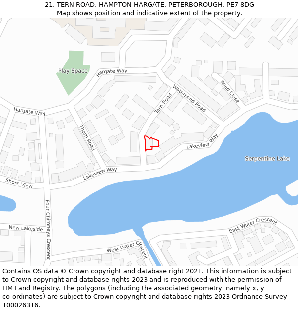 21, TERN ROAD, HAMPTON HARGATE, PETERBOROUGH, PE7 8DG: Location map and indicative extent of plot