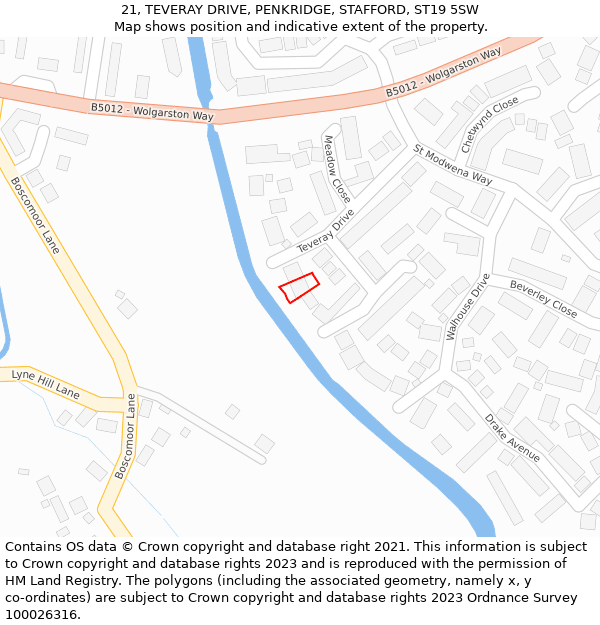 21, TEVERAY DRIVE, PENKRIDGE, STAFFORD, ST19 5SW: Location map and indicative extent of plot