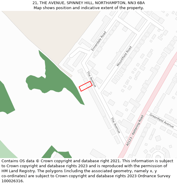 21, THE AVENUE, SPINNEY HILL, NORTHAMPTON, NN3 6BA: Location map and indicative extent of plot