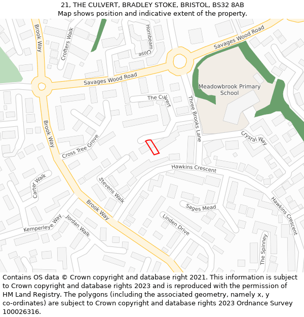 21, THE CULVERT, BRADLEY STOKE, BRISTOL, BS32 8AB: Location map and indicative extent of plot