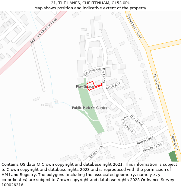 21, THE LANES, CHELTENHAM, GL53 0PU: Location map and indicative extent of plot
