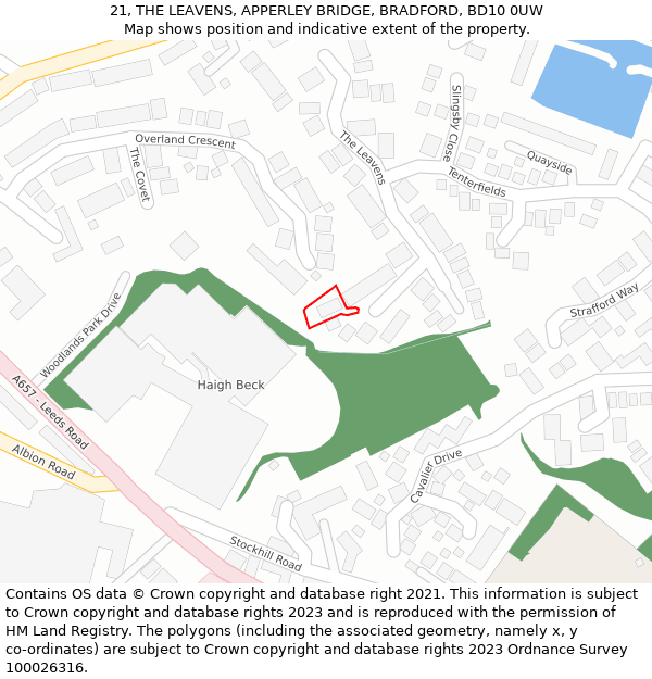 21, THE LEAVENS, APPERLEY BRIDGE, BRADFORD, BD10 0UW: Location map and indicative extent of plot