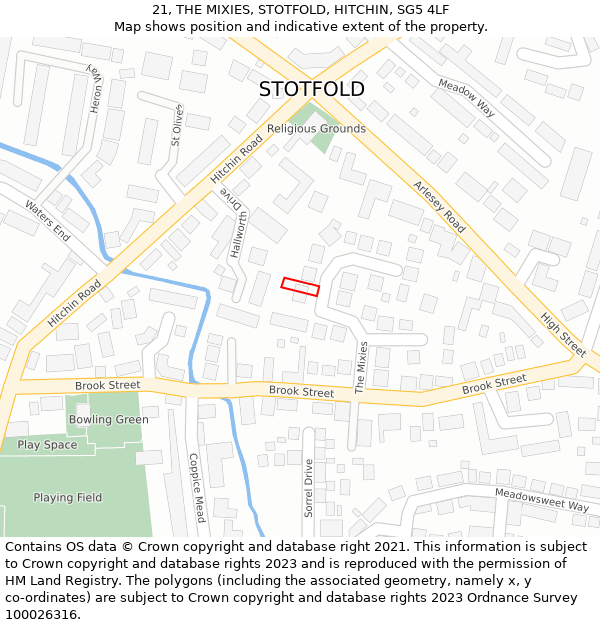 21, THE MIXIES, STOTFOLD, HITCHIN, SG5 4LF: Location map and indicative extent of plot