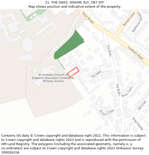 21, THE OAKS, SOHAM, ELY, CB7 5FF: Location map and indicative extent of plot