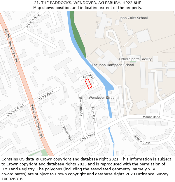 21, THE PADDOCKS, WENDOVER, AYLESBURY, HP22 6HE: Location map and indicative extent of plot