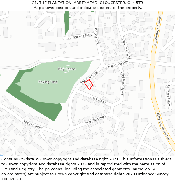 21, THE PLANTATION, ABBEYMEAD, GLOUCESTER, GL4 5TR: Location map and indicative extent of plot