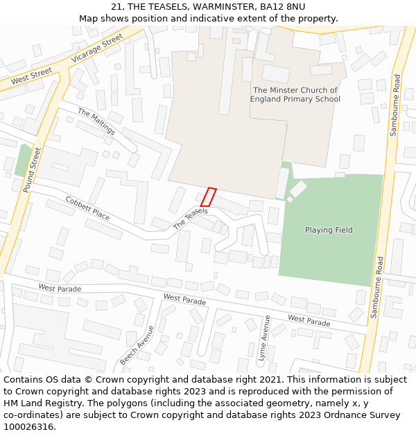 21, THE TEASELS, WARMINSTER, BA12 8NU: Location map and indicative extent of plot