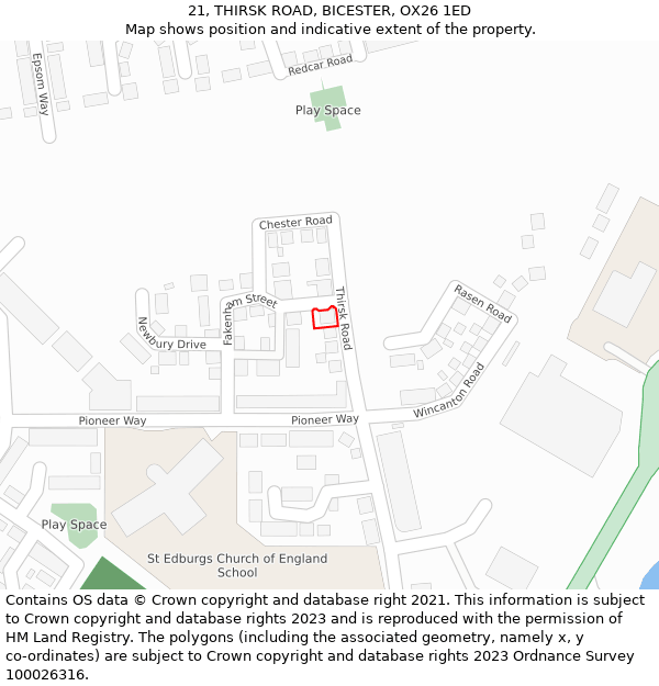 21, THIRSK ROAD, BICESTER, OX26 1ED: Location map and indicative extent of plot