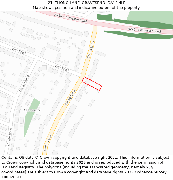 21, THONG LANE, GRAVESEND, DA12 4LB: Location map and indicative extent of plot