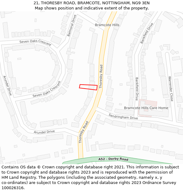 21, THORESBY ROAD, BRAMCOTE, NOTTINGHAM, NG9 3EN: Location map and indicative extent of plot