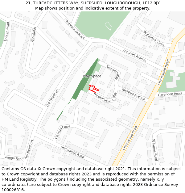 21, THREADCUTTERS WAY, SHEPSHED, LOUGHBOROUGH, LE12 9JY: Location map and indicative extent of plot