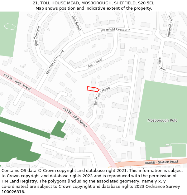 21, TOLL HOUSE MEAD, MOSBOROUGH, SHEFFIELD, S20 5EL: Location map and indicative extent of plot
