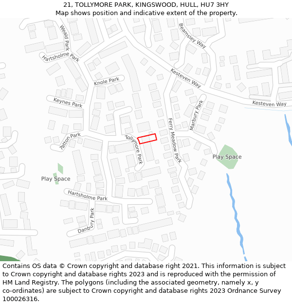 21, TOLLYMORE PARK, KINGSWOOD, HULL, HU7 3HY: Location map and indicative extent of plot