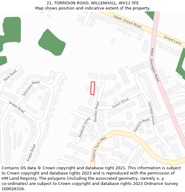 21, TORRIDON ROAD, WILLENHALL, WV12 5FE: Location map and indicative extent of plot