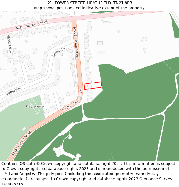 21, TOWER STREET, HEATHFIELD, TN21 8PB: Location map and indicative extent of plot