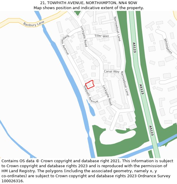 21, TOWPATH AVENUE, NORTHAMPTON, NN4 9DW: Location map and indicative extent of plot