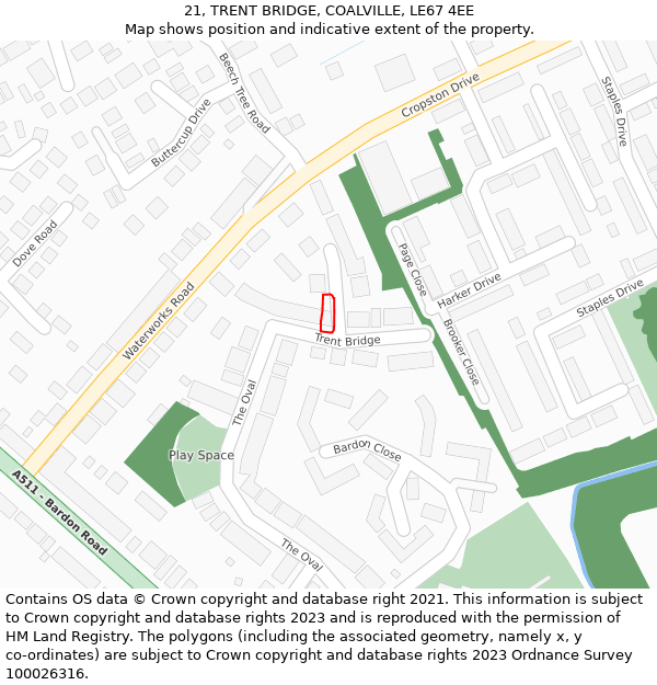 21, TRENT BRIDGE, COALVILLE, LE67 4EE: Location map and indicative extent of plot