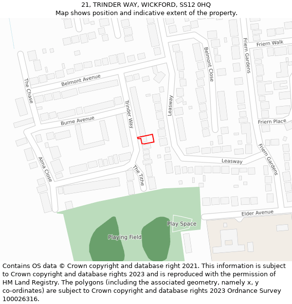 21, TRINDER WAY, WICKFORD, SS12 0HQ: Location map and indicative extent of plot
