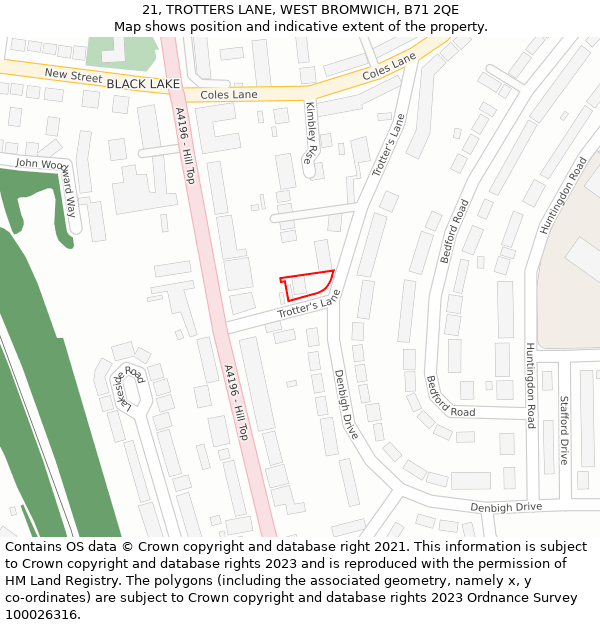 21, TROTTERS LANE, WEST BROMWICH, B71 2QE: Location map and indicative extent of plot