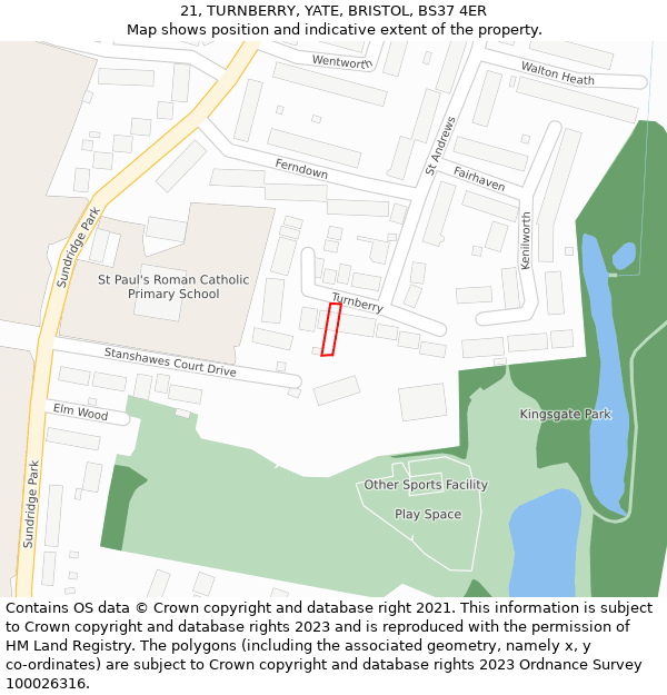 21, TURNBERRY, YATE, BRISTOL, BS37 4ER: Location map and indicative extent of plot