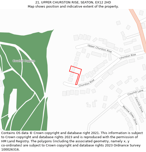 21, UPPER CHURSTON RISE, SEATON, EX12 2HD: Location map and indicative extent of plot