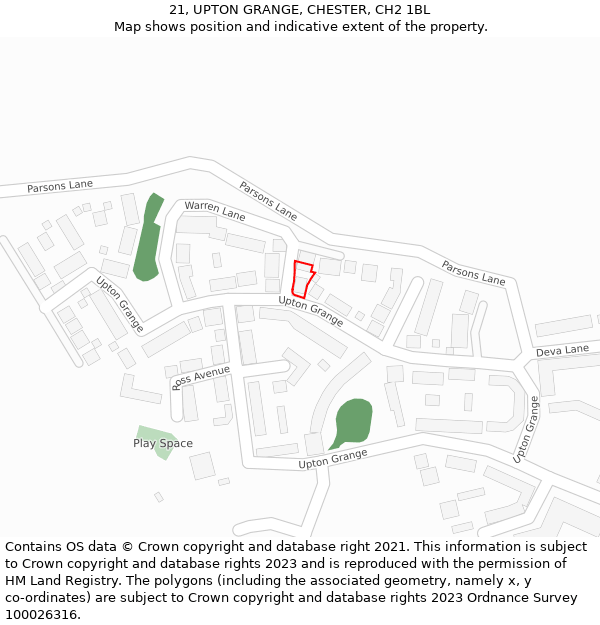 21, UPTON GRANGE, CHESTER, CH2 1BL: Location map and indicative extent of plot