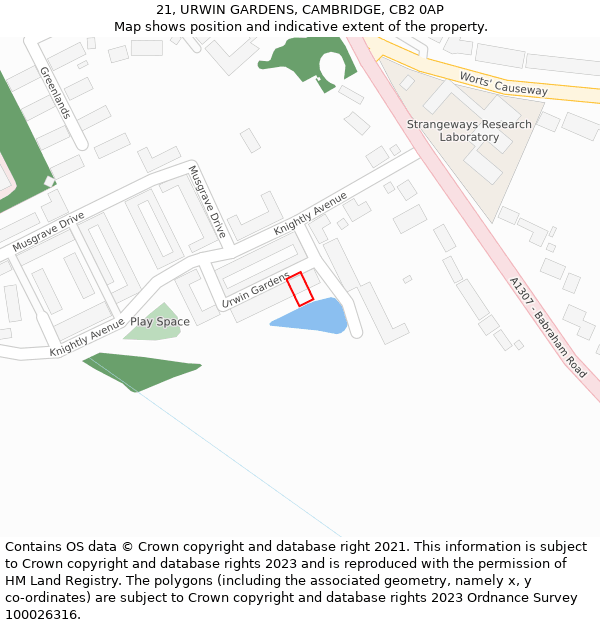 21, URWIN GARDENS, CAMBRIDGE, CB2 0AP: Location map and indicative extent of plot