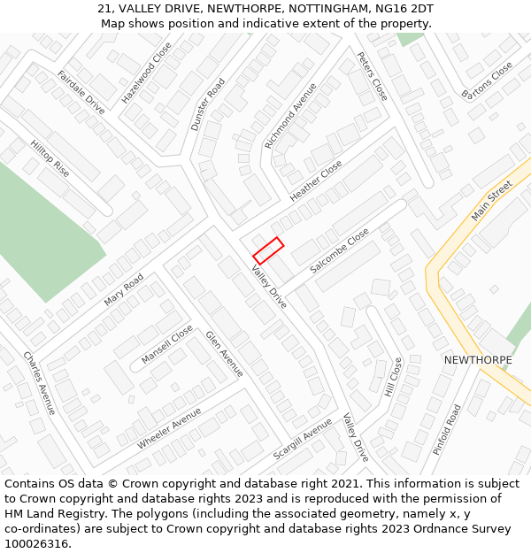 21, VALLEY DRIVE, NEWTHORPE, NOTTINGHAM, NG16 2DT: Location map and indicative extent of plot