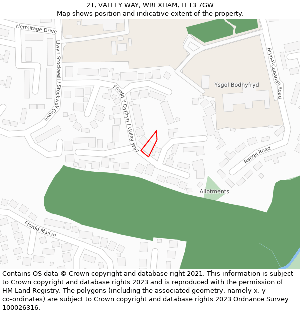 21, VALLEY WAY, WREXHAM, LL13 7GW: Location map and indicative extent of plot