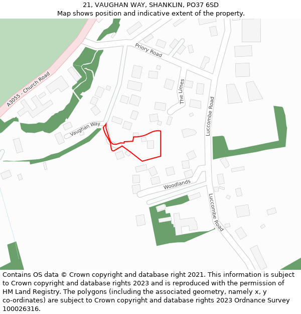 21, VAUGHAN WAY, SHANKLIN, PO37 6SD: Location map and indicative extent of plot