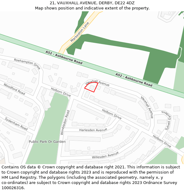 21, VAUXHALL AVENUE, DERBY, DE22 4DZ: Location map and indicative extent of plot
