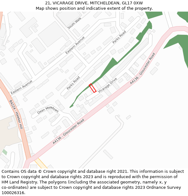 21, VICARAGE DRIVE, MITCHELDEAN, GL17 0XW: Location map and indicative extent of plot