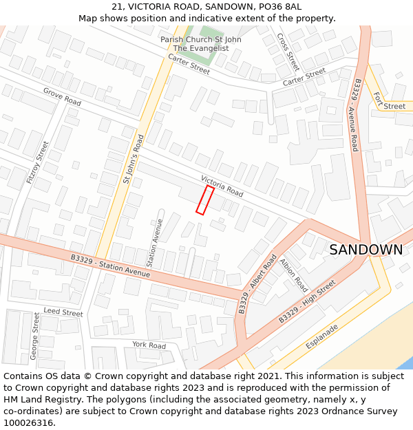 21, VICTORIA ROAD, SANDOWN, PO36 8AL: Location map and indicative extent of plot