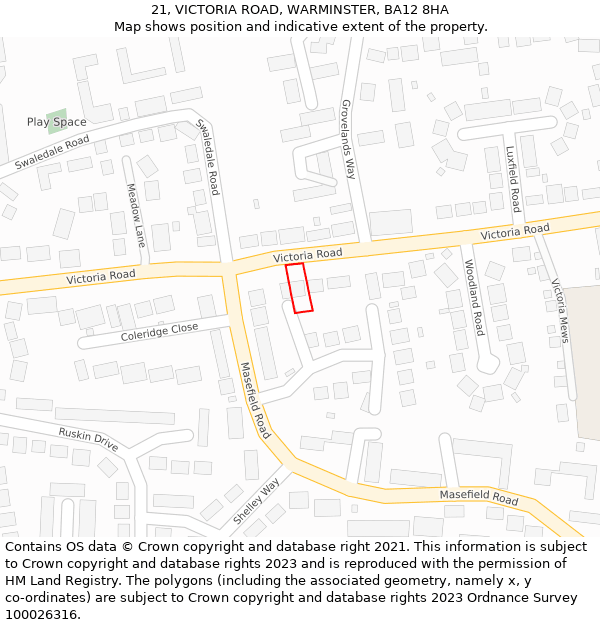 21, VICTORIA ROAD, WARMINSTER, BA12 8HA: Location map and indicative extent of plot