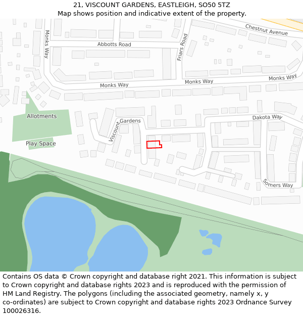 21, VISCOUNT GARDENS, EASTLEIGH, SO50 5TZ: Location map and indicative extent of plot