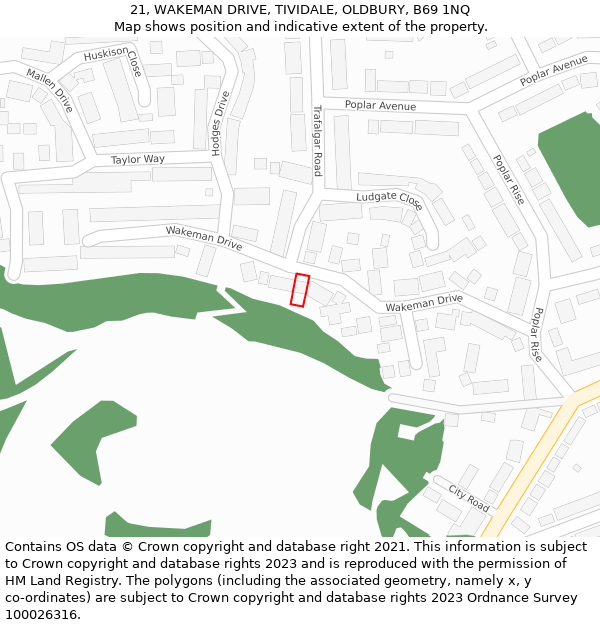 21, WAKEMAN DRIVE, TIVIDALE, OLDBURY, B69 1NQ: Location map and indicative extent of plot