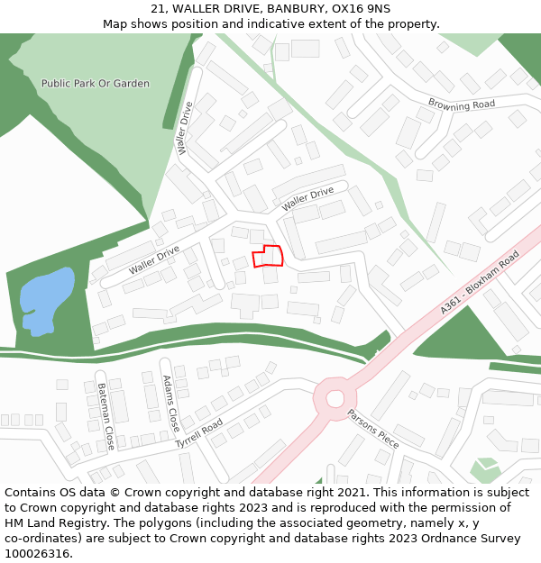 21, WALLER DRIVE, BANBURY, OX16 9NS: Location map and indicative extent of plot