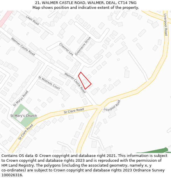 21, WALMER CASTLE ROAD, WALMER, DEAL, CT14 7NG: Location map and indicative extent of plot