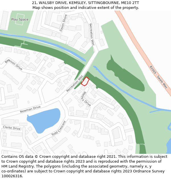 21, WALSBY DRIVE, KEMSLEY, SITTINGBOURNE, ME10 2TT: Location map and indicative extent of plot