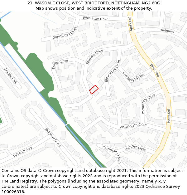 21, WASDALE CLOSE, WEST BRIDGFORD, NOTTINGHAM, NG2 6RG: Location map and indicative extent of plot