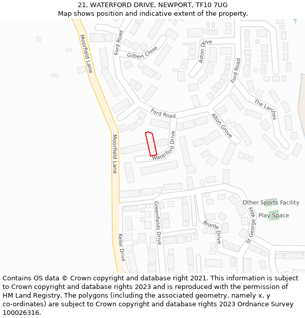 21, WATERFORD DRIVE, NEWPORT, TF10 7UG: Location map and indicative extent of plot