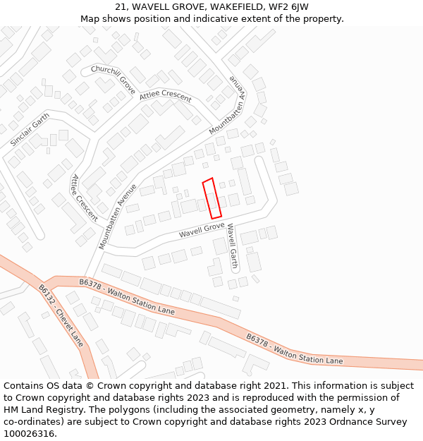 21, WAVELL GROVE, WAKEFIELD, WF2 6JW: Location map and indicative extent of plot