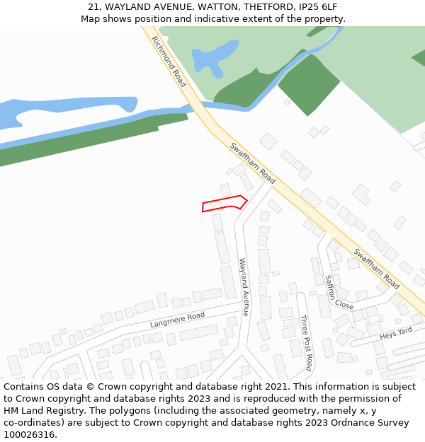 21, WAYLAND AVENUE, WATTON, THETFORD, IP25 6LF: Location map and indicative extent of plot