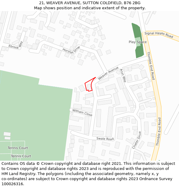 21, WEAVER AVENUE, SUTTON COLDFIELD, B76 2BG: Location map and indicative extent of plot