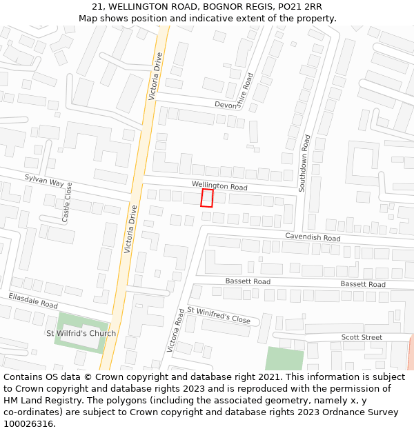 21, WELLINGTON ROAD, BOGNOR REGIS, PO21 2RR: Location map and indicative extent of plot