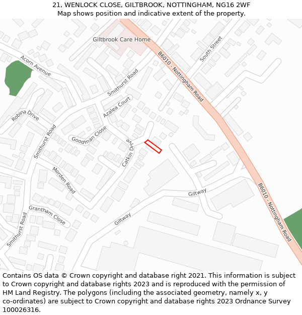 21, WENLOCK CLOSE, GILTBROOK, NOTTINGHAM, NG16 2WF: Location map and indicative extent of plot