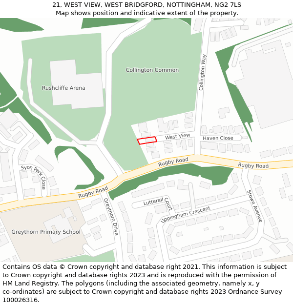 21, WEST VIEW, WEST BRIDGFORD, NOTTINGHAM, NG2 7LS: Location map and indicative extent of plot